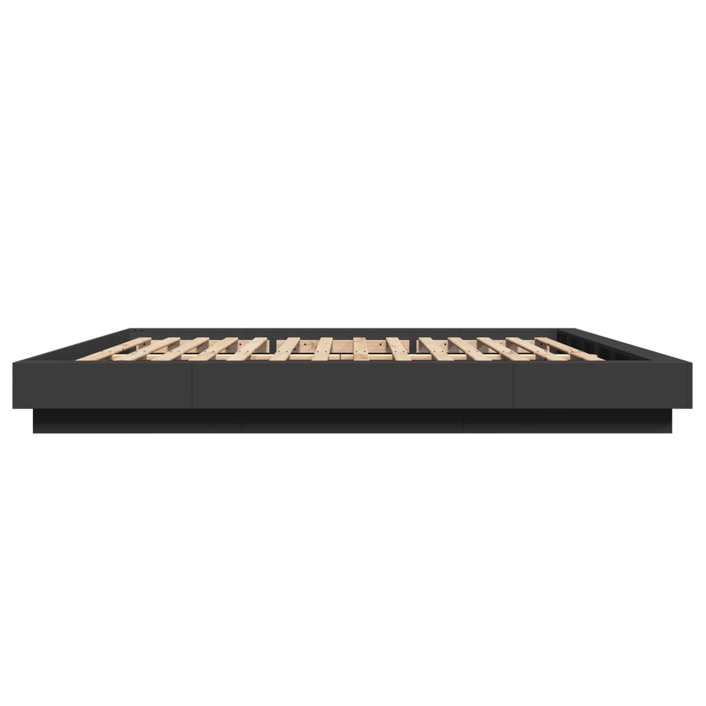 Okvir kreveta s LED svjetlima crni 200x200 cm konstruirano drvo