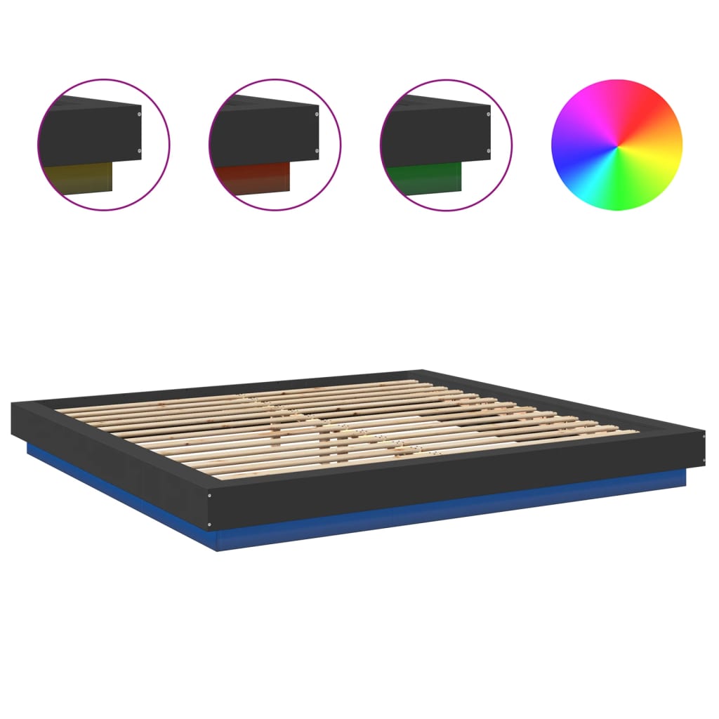Okvir kreveta s LED svjetlima crni 200x200 cm konstruirano drvo