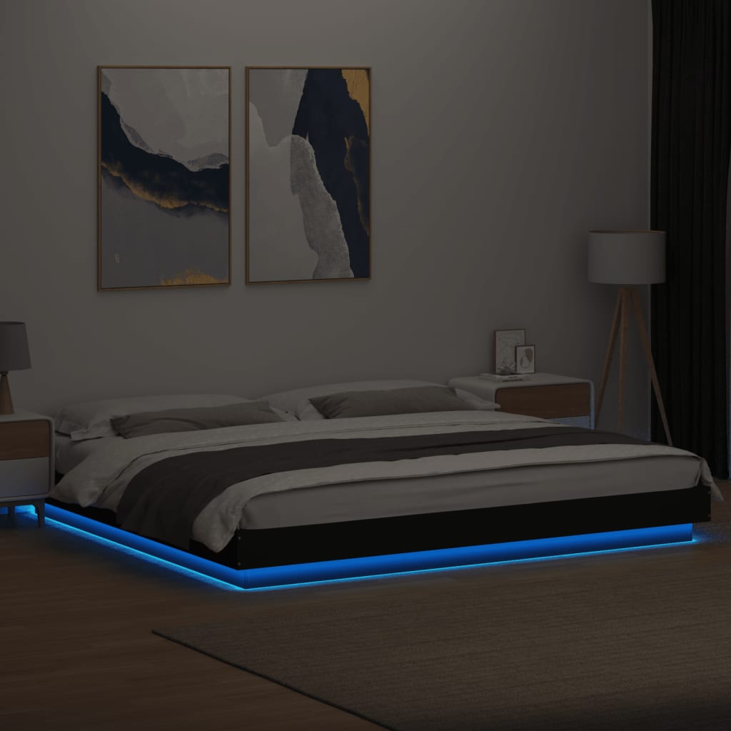 Okvir kreveta s LED svjetlima crni 180x200 cm konstruirano drvo