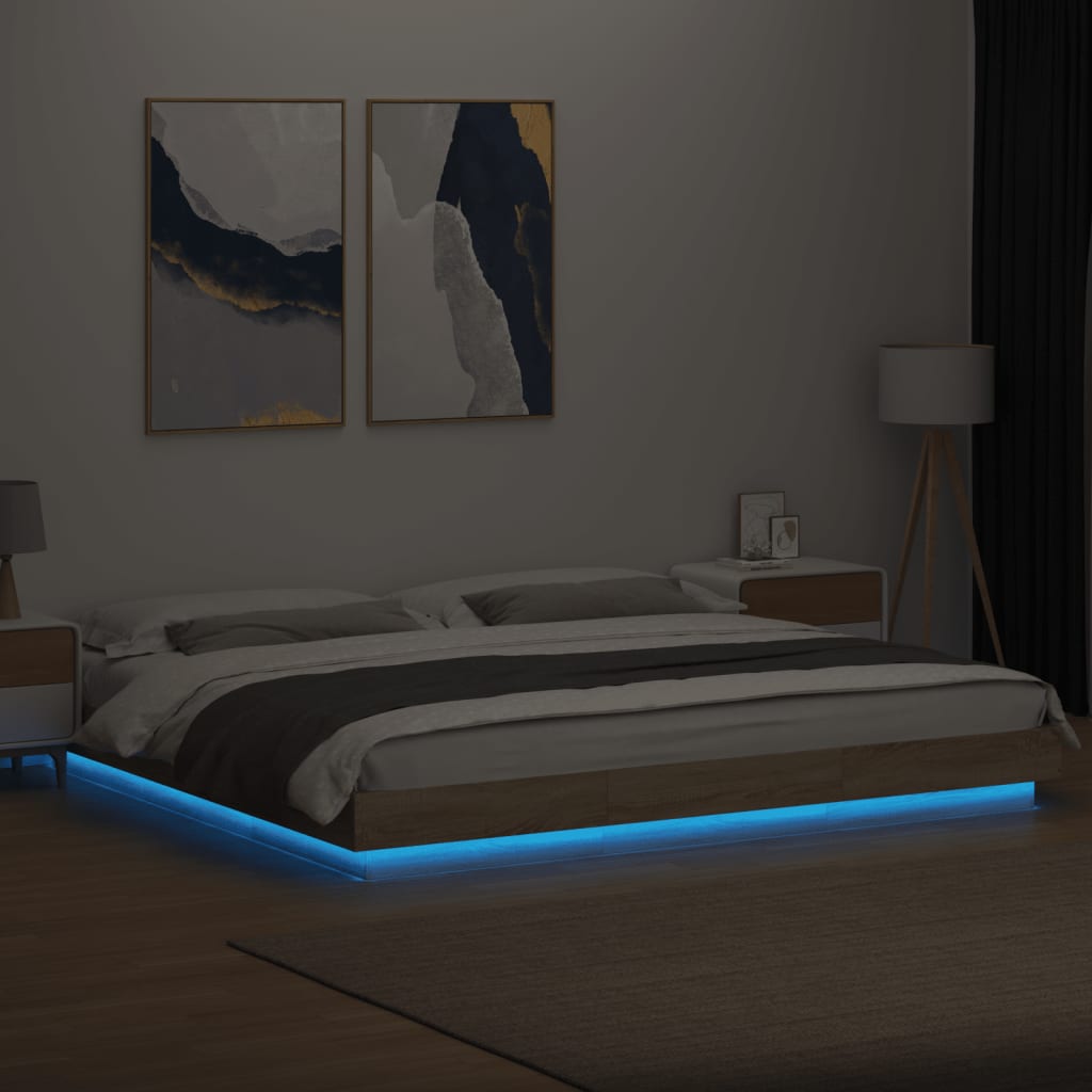 Okvir za krevet s LED svjetlima boja hrasta 180 x 200 cm drveni