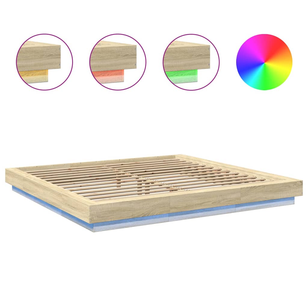 Okvir za krevet s LED svjetlima boja hrasta 180 x 200 cm drveni