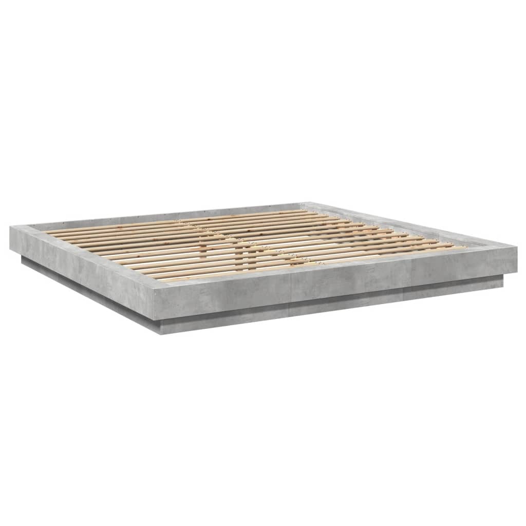 Okvir kreveta s LED svjetlima boja betona 180 x 200 cm drveni