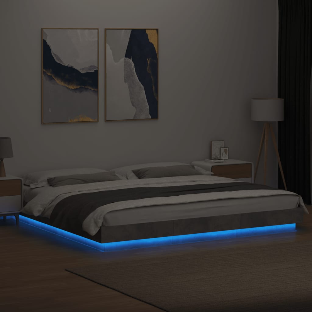 Okvir kreveta s LED svjetlima boja betona 180 x 200 cm drveni
