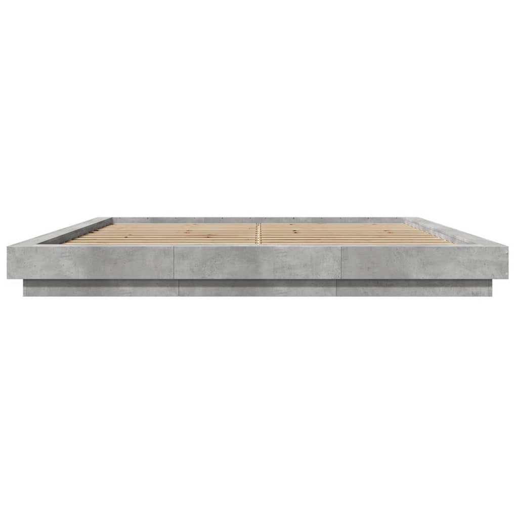 Okvir kreveta s LED svjetlima boja betona 180 x 200 cm drveni