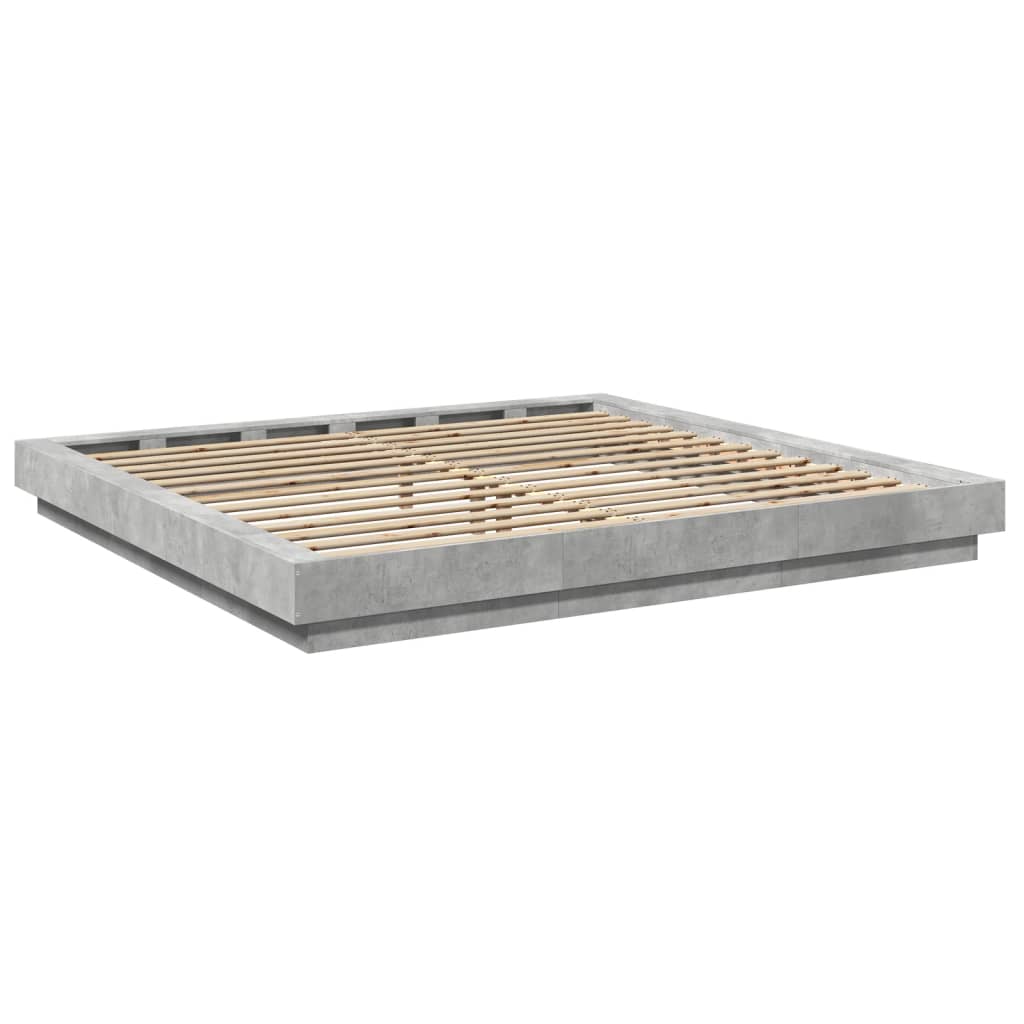 Okvir kreveta s LED svjetlima boja betona 180 x 200 cm drveni