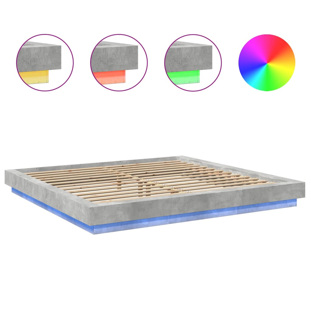 Okvir kreveta s LED svjetlima boja betona 180 x 200 cm drveni