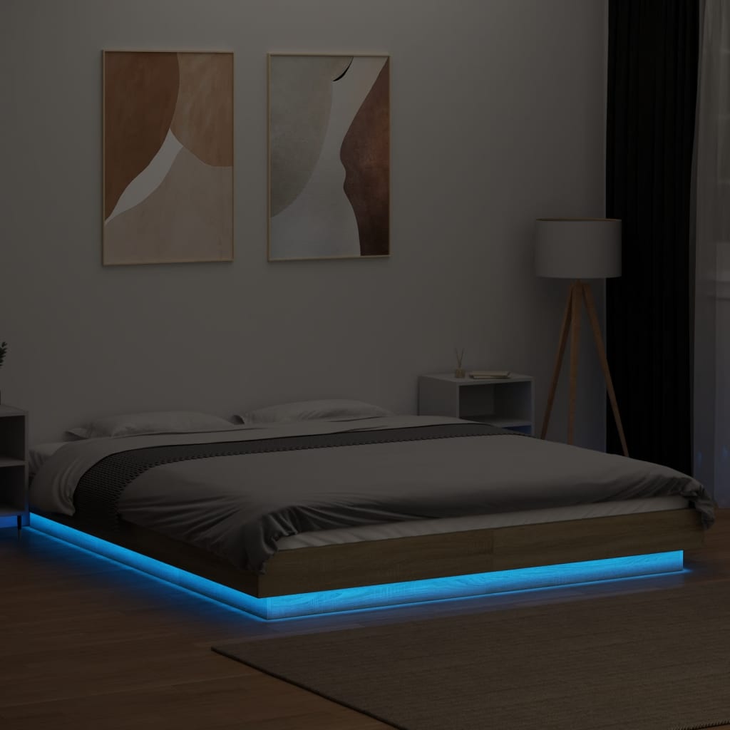 Okvir za krevet s LED svjetlima boja hrasta 160 x 200 cm drveni