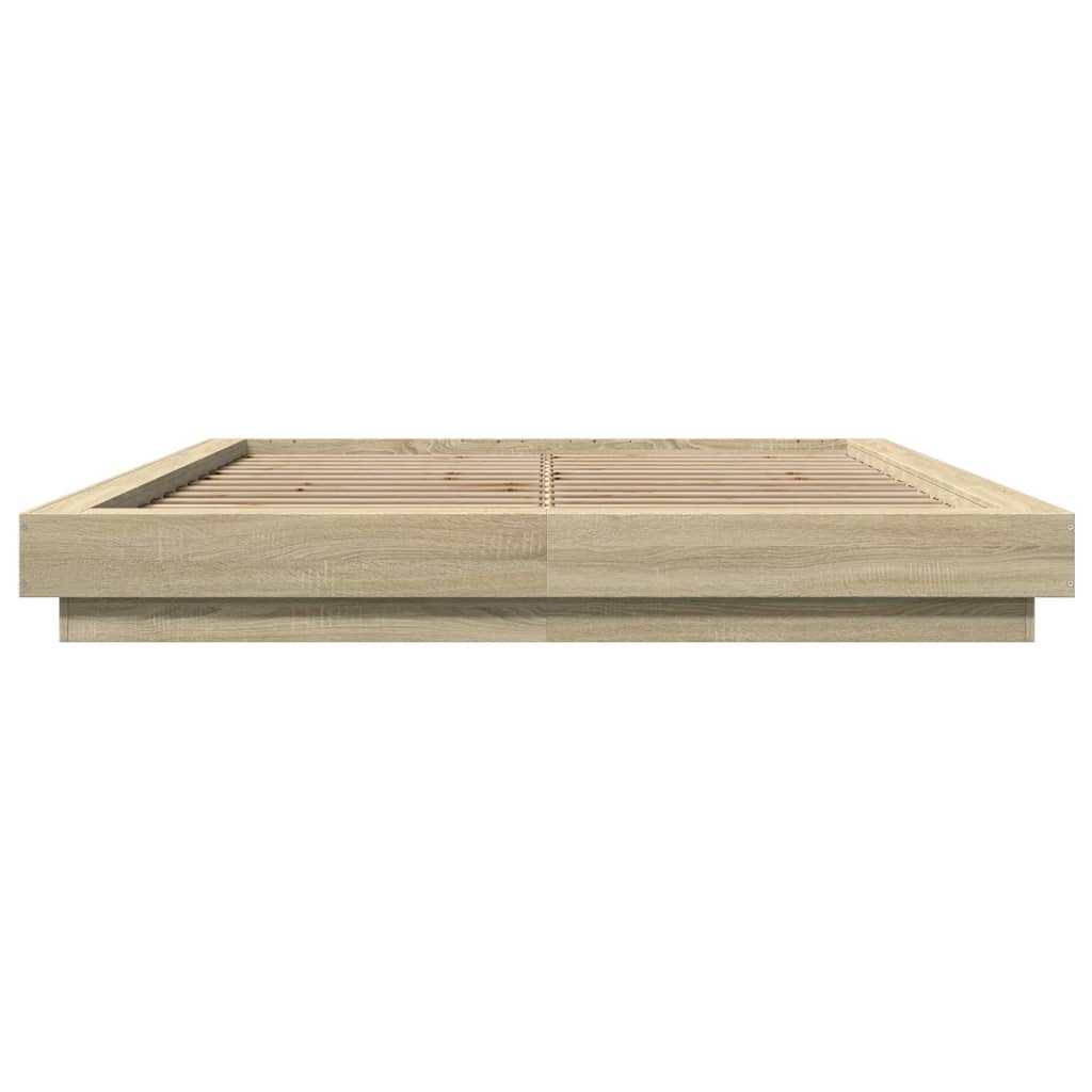 Okvir za krevet s LED svjetlima boja hrasta 160 x 200 cm drveni