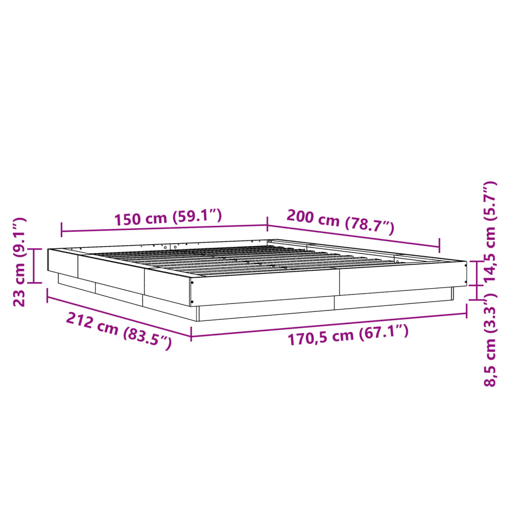 Okvir kreveta s LED svjetlima crni 150 x 200 cm drveni