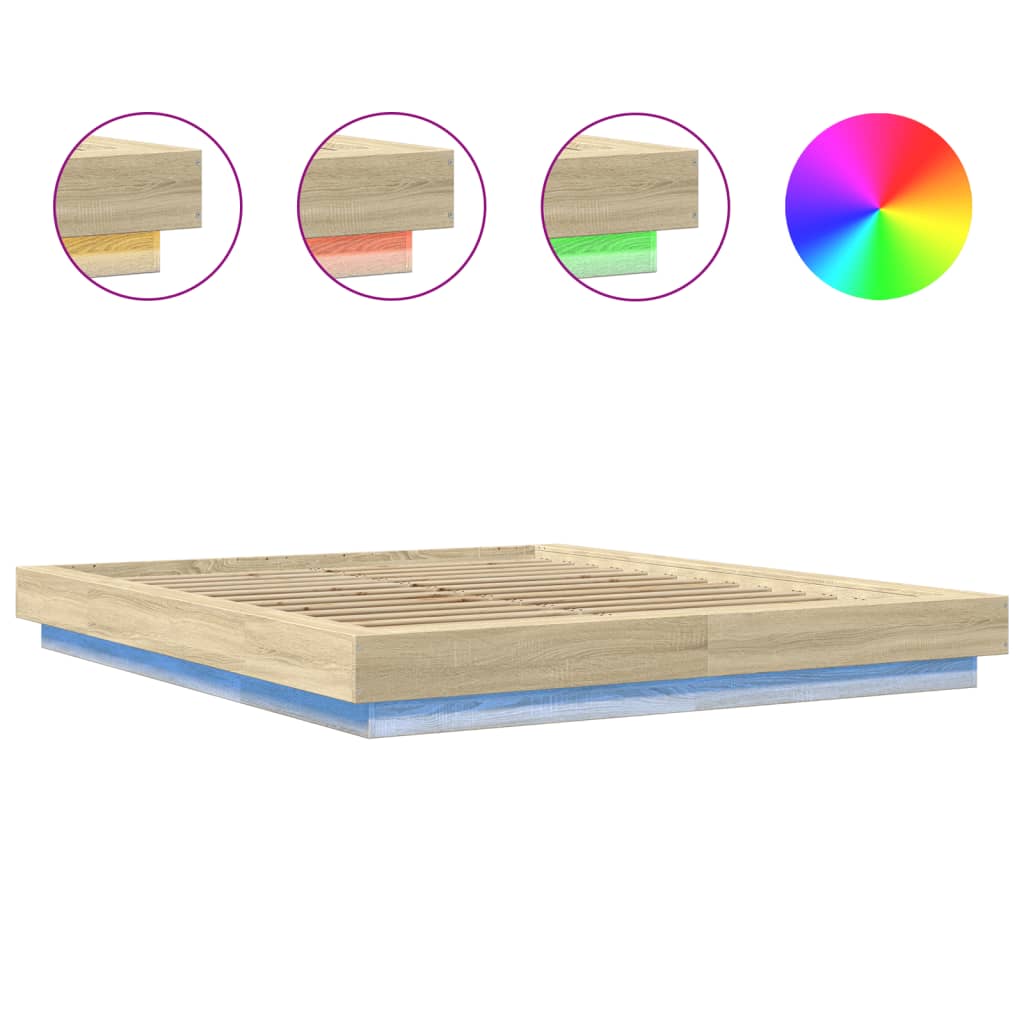 Okvir kreveta s LED svjetlima boja hrasta 150 x 200 cm drveni