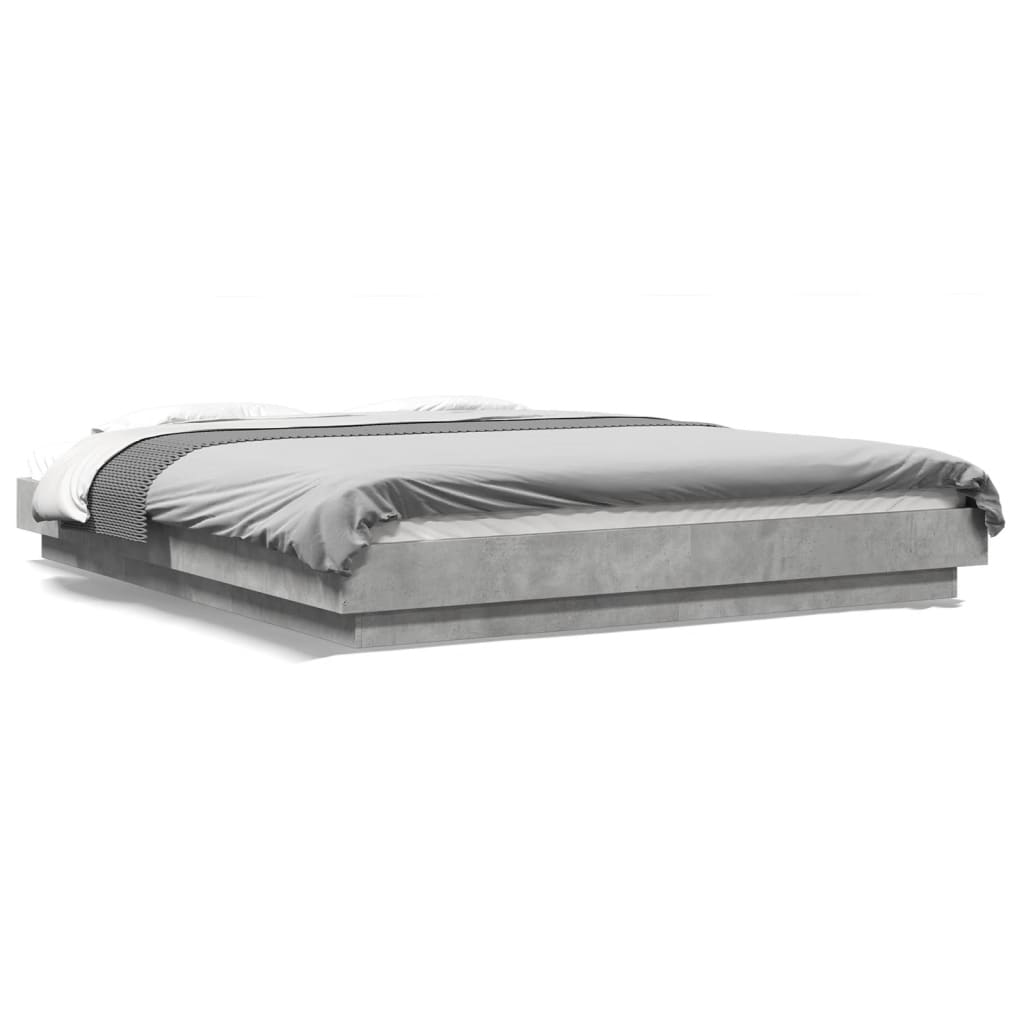 Okvir kreveta s LED svjetlima boja betona 150 x 200 cm drveni