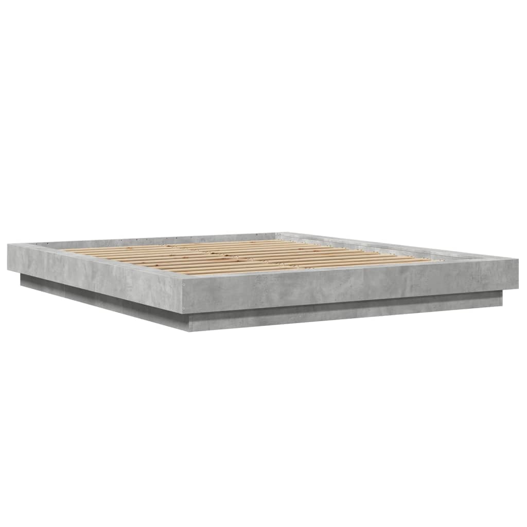 Okvir kreveta s LED svjetlima boja betona 150 x 200 cm drveni