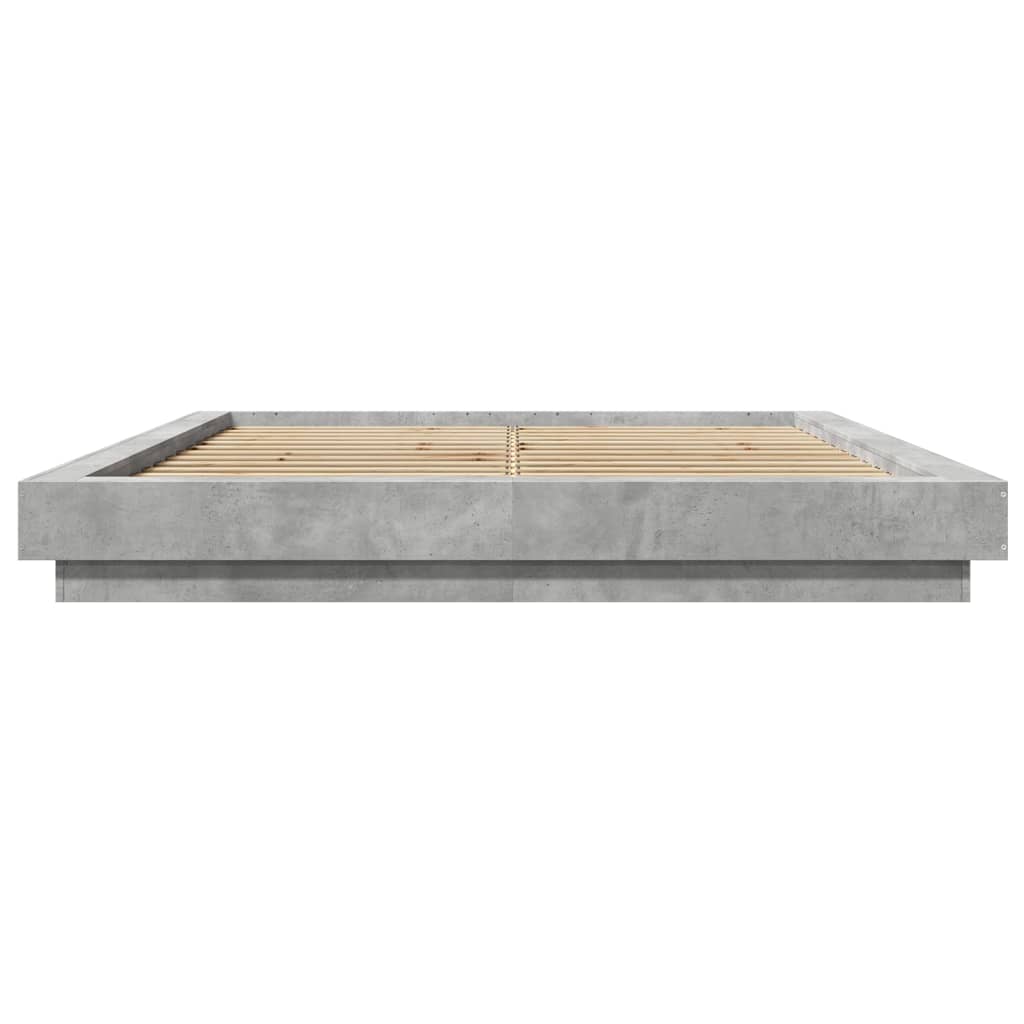Okvir kreveta s LED svjetlima boja betona 150 x 200 cm drveni