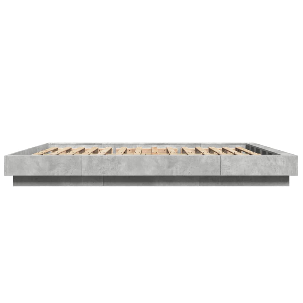 Okvir kreveta s LED svjetlima boja betona 150 x 200 cm drveni