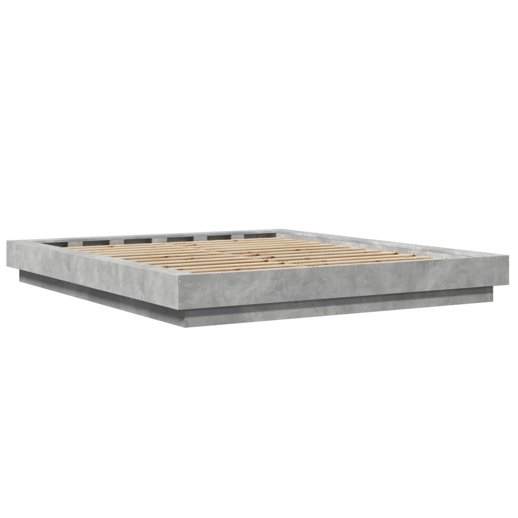 Okvir kreveta s LED svjetlima boja betona 150 x 200 cm drveni