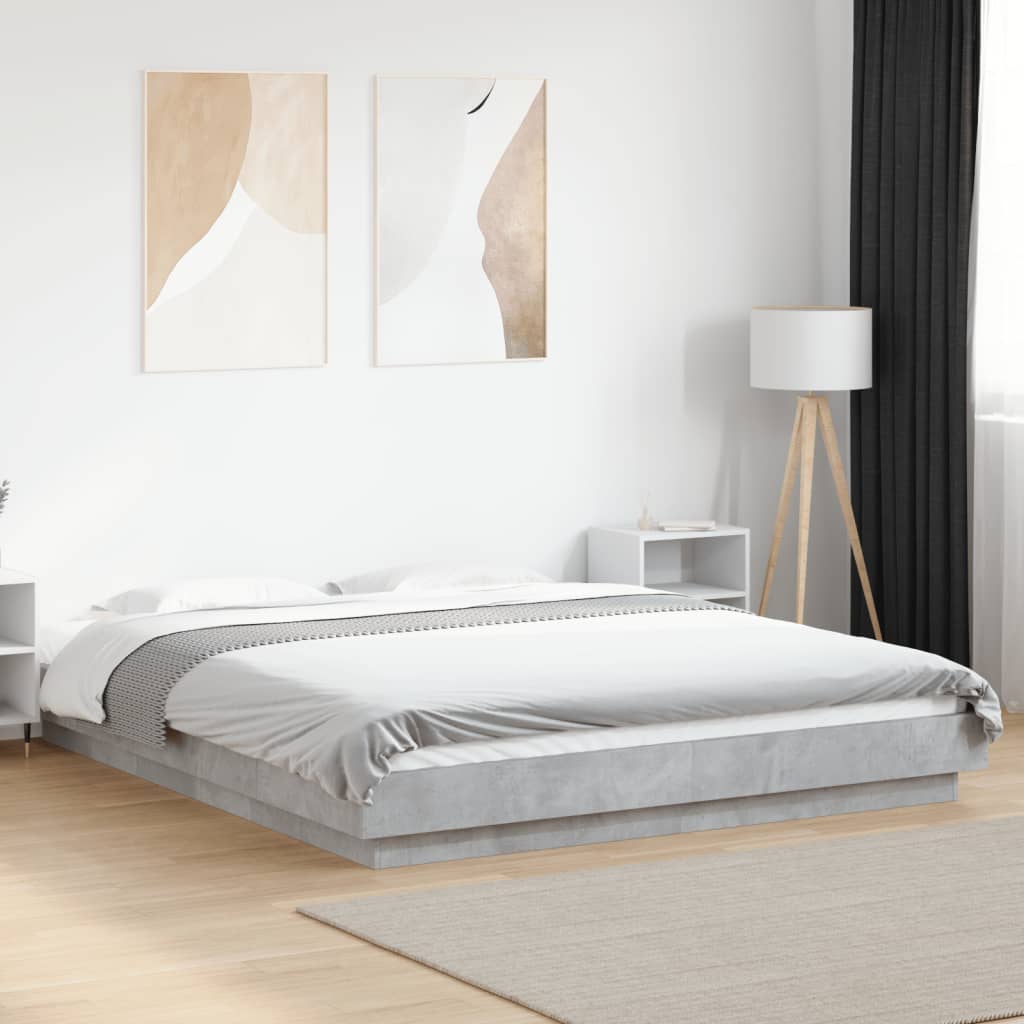 Okvir kreveta s LED svjetlima boja betona 150 x 200 cm drveni