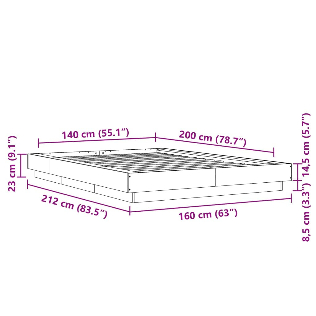 Okvir kreveta s LED svjetlima boja hrasta 140 x 200 cm drveni