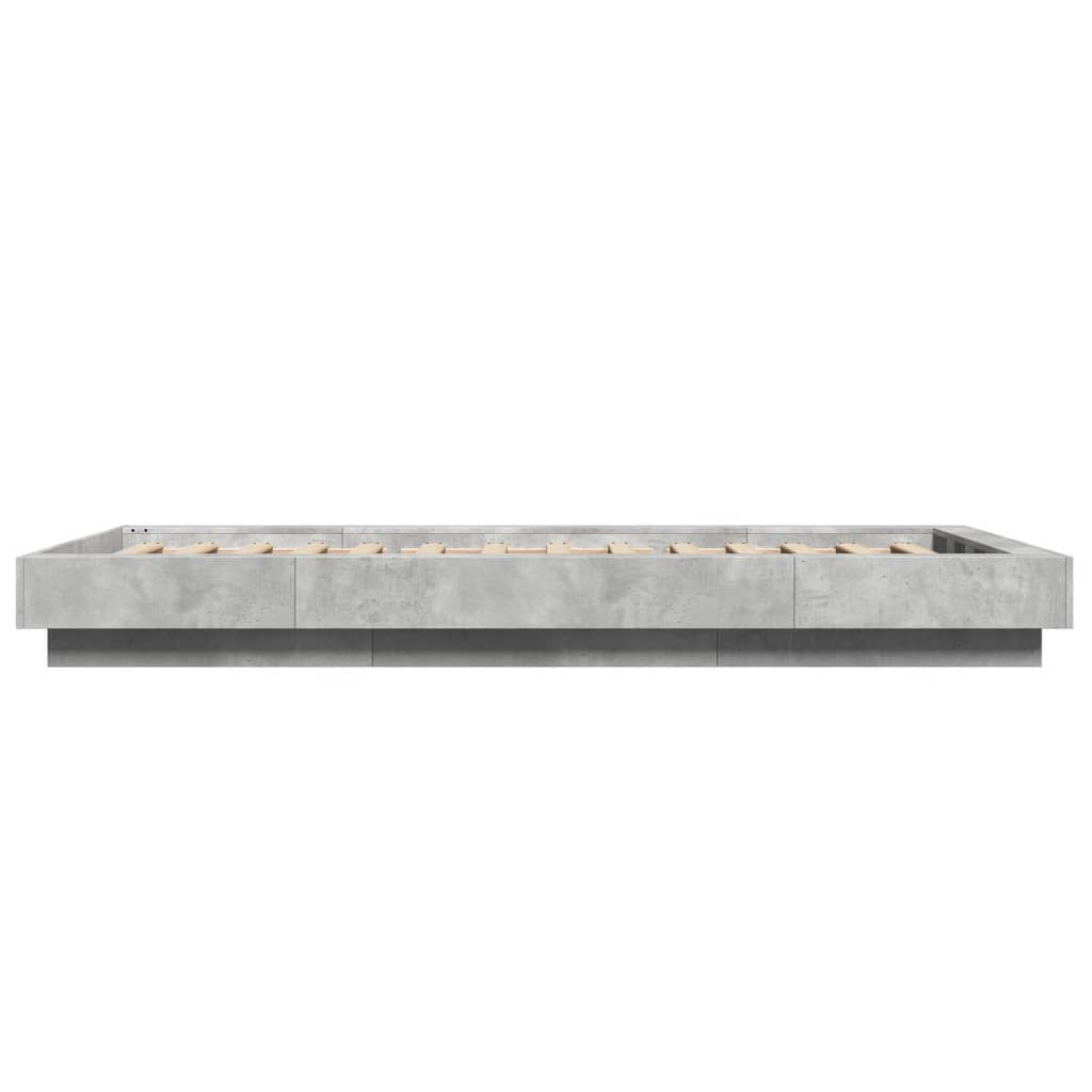 Okvir kreveta s LED svjetlima boja betona 100 x 200 cm drveni