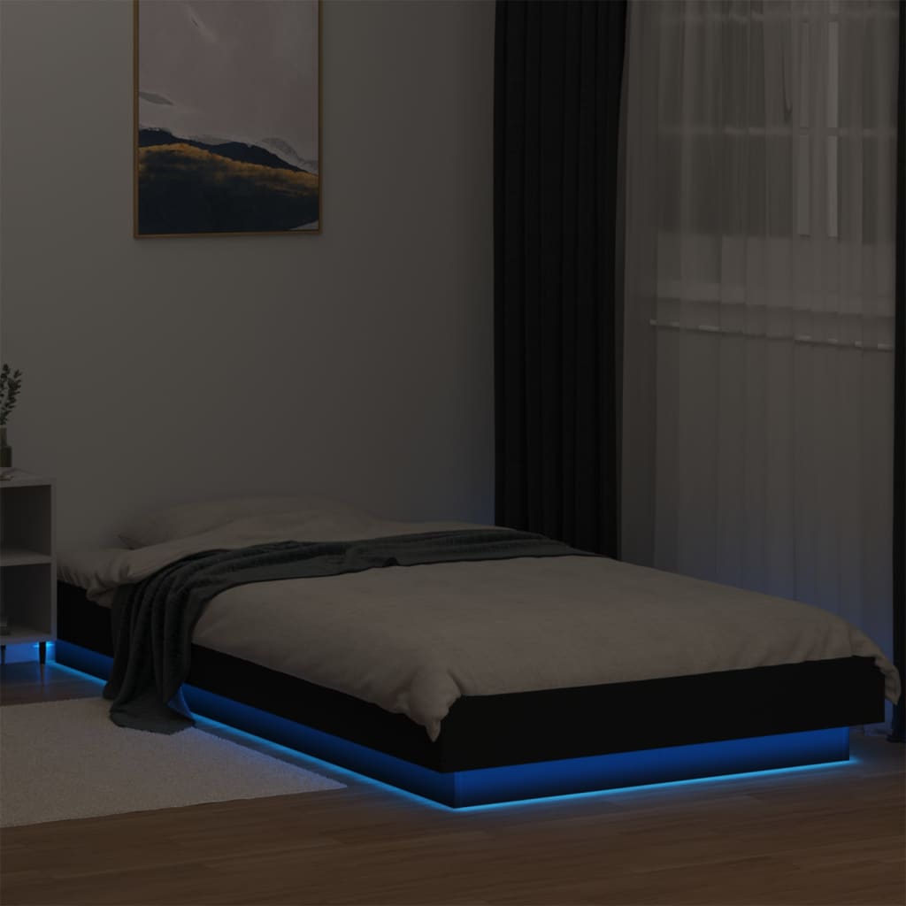 Okvir za krevet s LED svjetlima crni 90 x 200 cm drveni