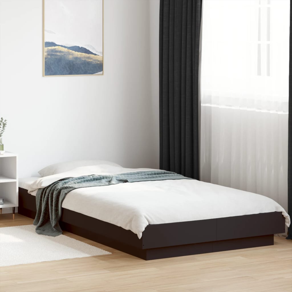 Okvir za krevet s LED svjetlima crni 90 x 200 cm drveni