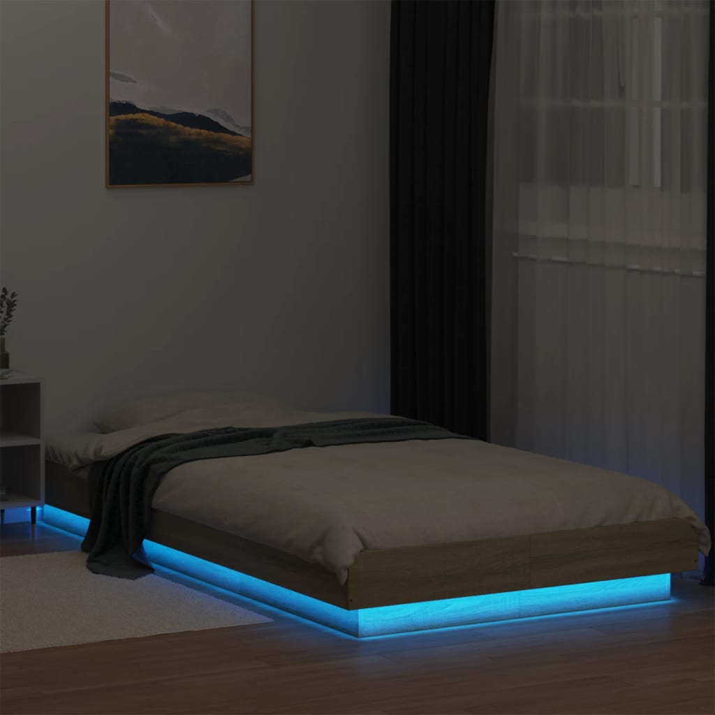 Okvir za krevet s LED svjetlima boja hrasta 90 x 200 cm drveni