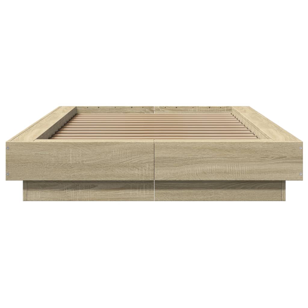 Okvir za krevet s LED svjetlima boja hrasta 90 x 200 cm drveni