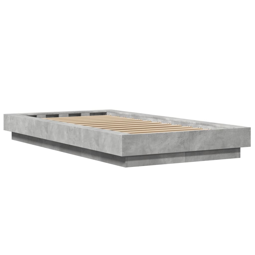 Okvir kreveta s LED svjetlima boja betona 90 x 200 cm drveni