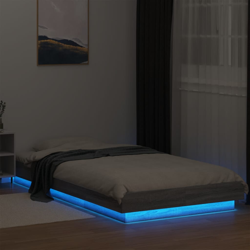 Okvir za krevet s LED svjetlima boja hrasta 90 x 200 cm drveni