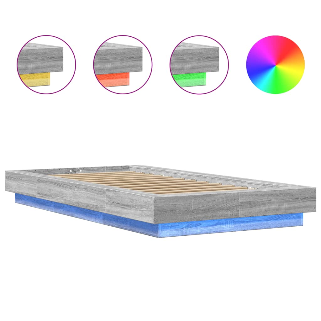 Okvir za krevet s LED svjetlima boja hrasta 90 x 200 cm drveni