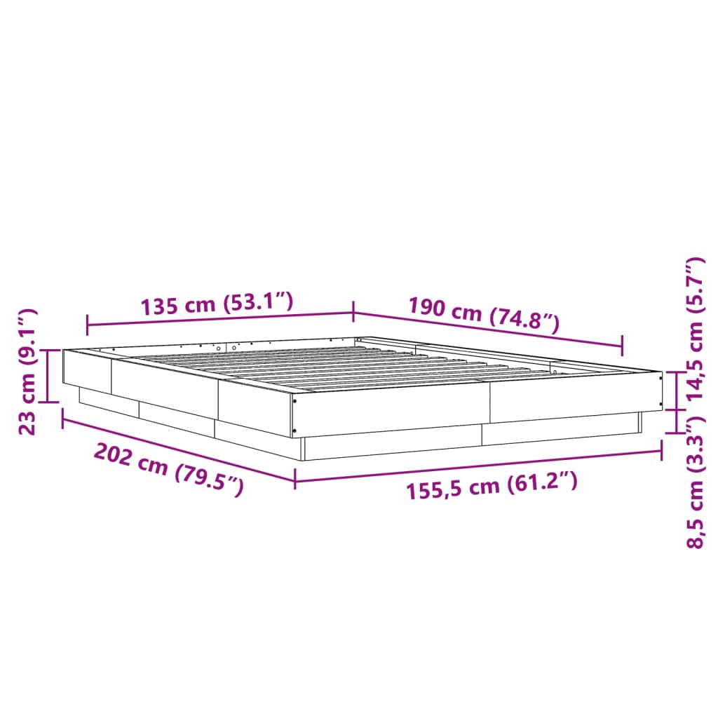 Okvir kreveta s LED svjetlima bijeli 135 x 190 cm drveni