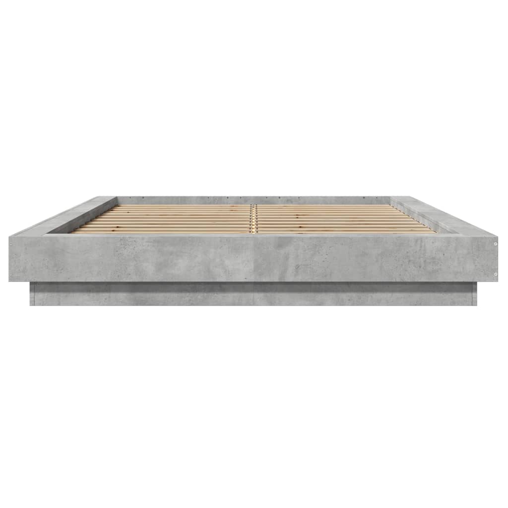 Okvir krevet s LED svjetlima siva boja betona 135x190 cm drveni