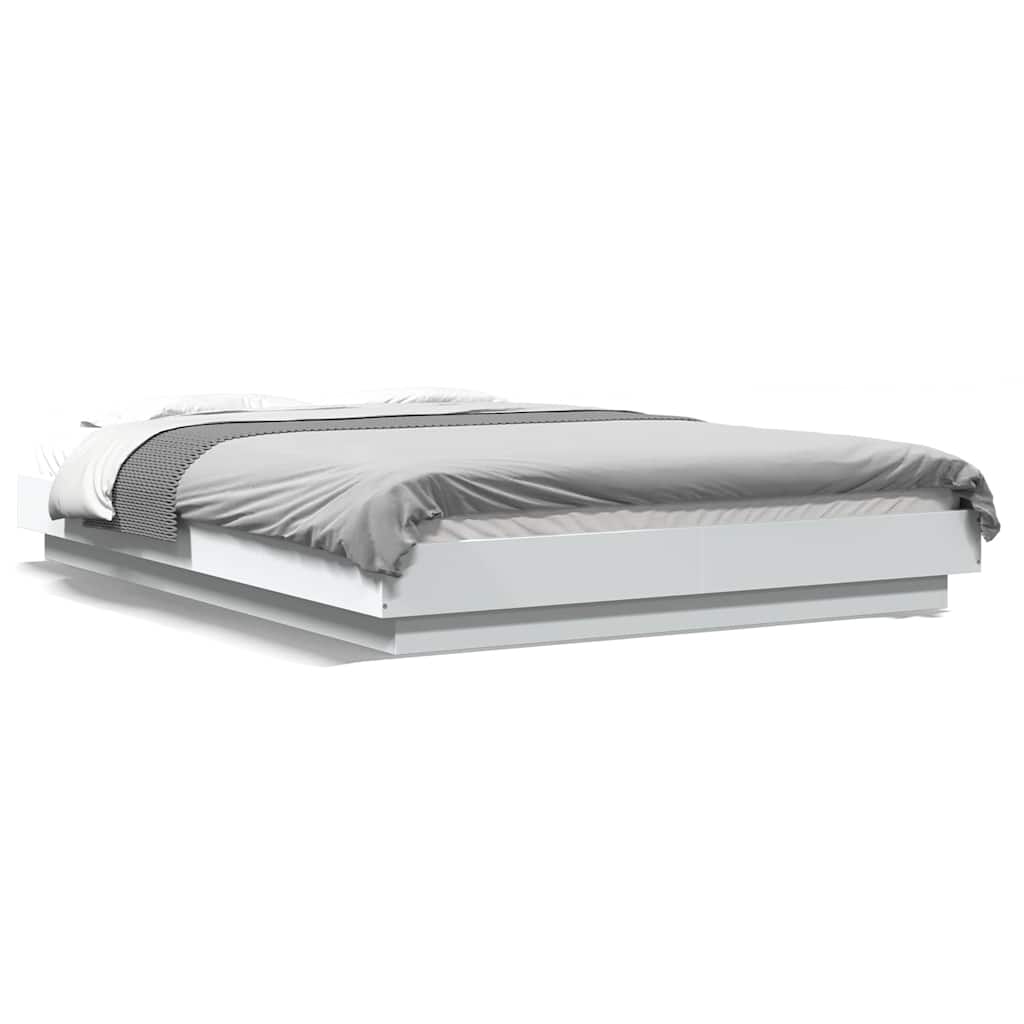 Okvir za krevet s LED svjetlima bijeli 120 x 190 cm drveni