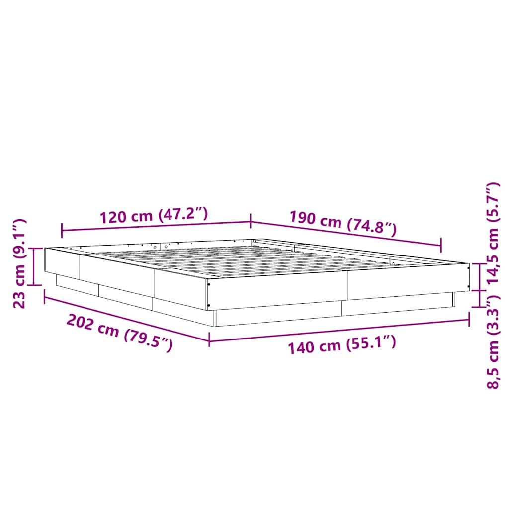 Okvir za krevet s LED svjetlima bijeli 120 x 190 cm drveni