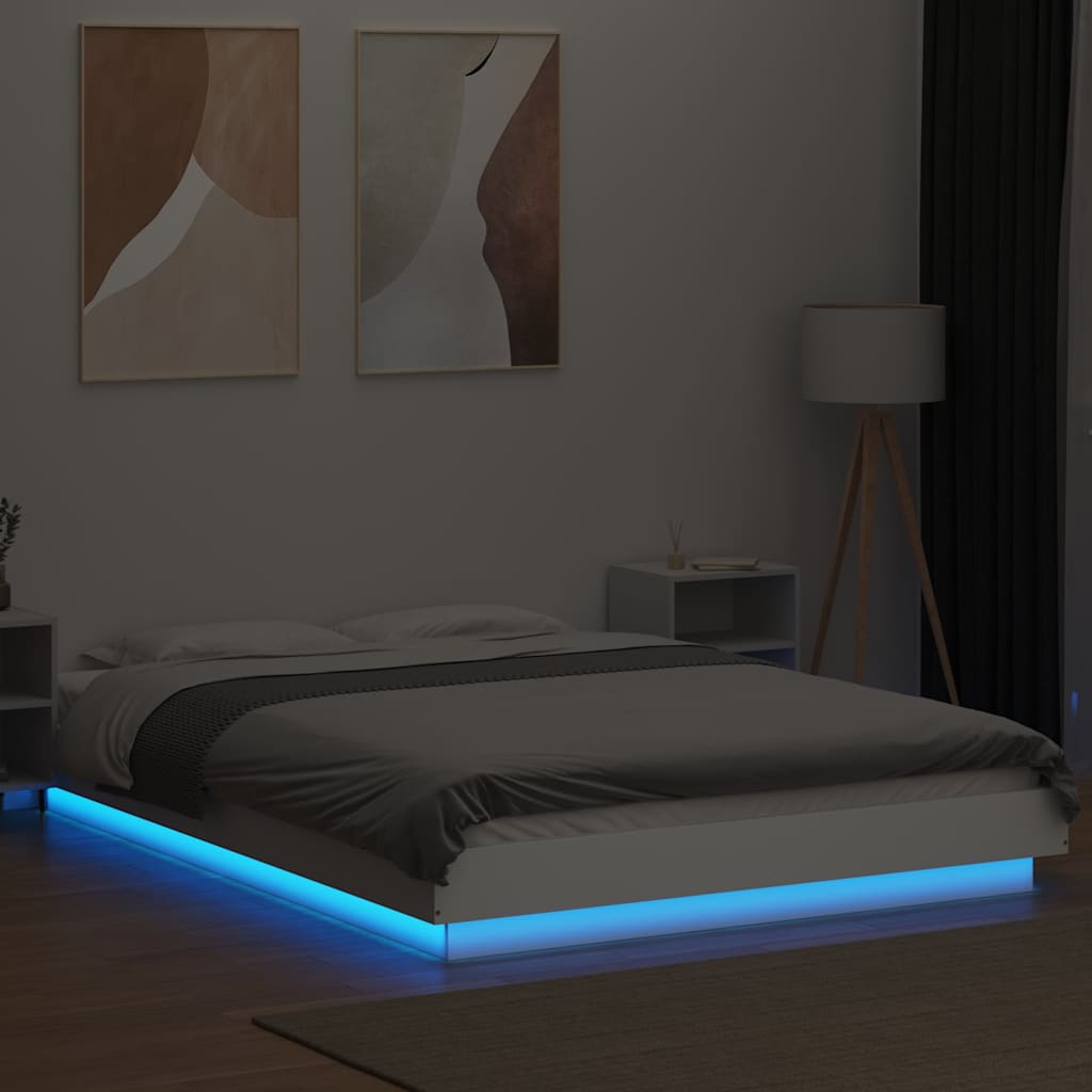 Okvir za krevet s LED svjetlima bijeli 120 x 190 cm drveni
