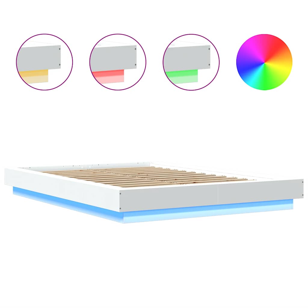 Okvir za krevet s LED svjetlima bijeli 120 x 190 cm drveni