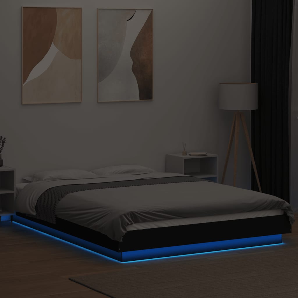 Okvir za krevet s LED svjetlima crni 120 x 190 cm drveni