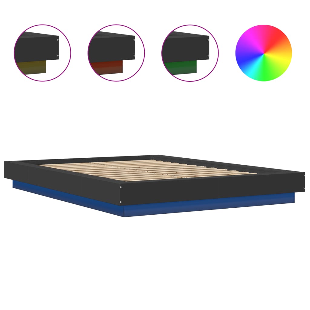 Okvir za krevet s LED svjetlima crni 120 x 190 cm drveni