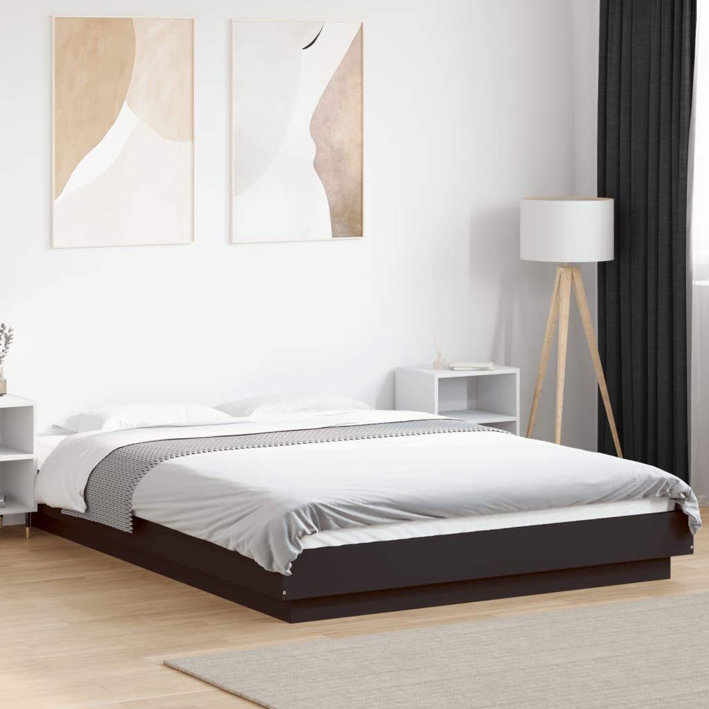 Okvir za krevet s LED svjetlima crni 120 x 190 cm drveni