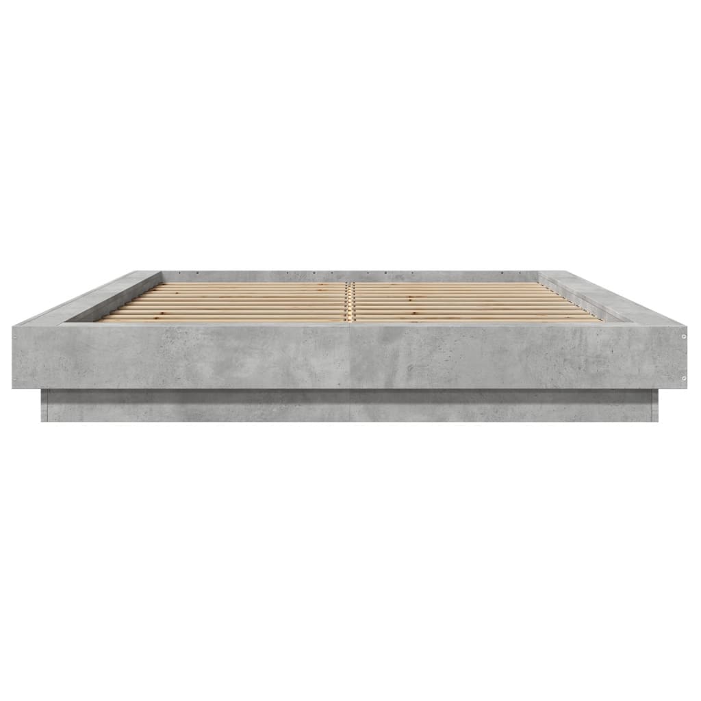 Okvir kreveta s LED svjetlima boja betona 120 x 190 cm drveni