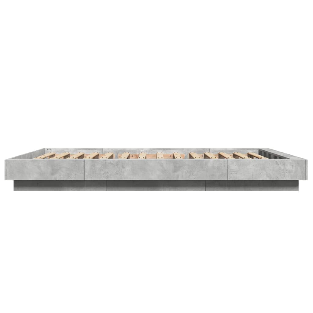 Okvir kreveta s LED svjetlima boja betona 120 x 190 cm drveni