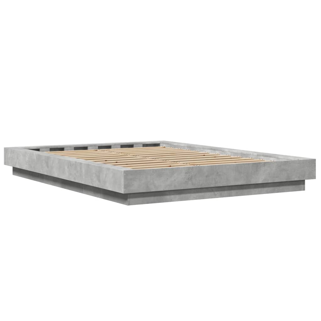 Okvir kreveta s LED svjetlima boja betona 120 x 190 cm drveni