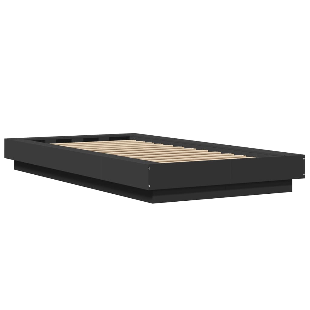 Okvir za krevet s LED svjetlima crni 90 x 190 cm drveni