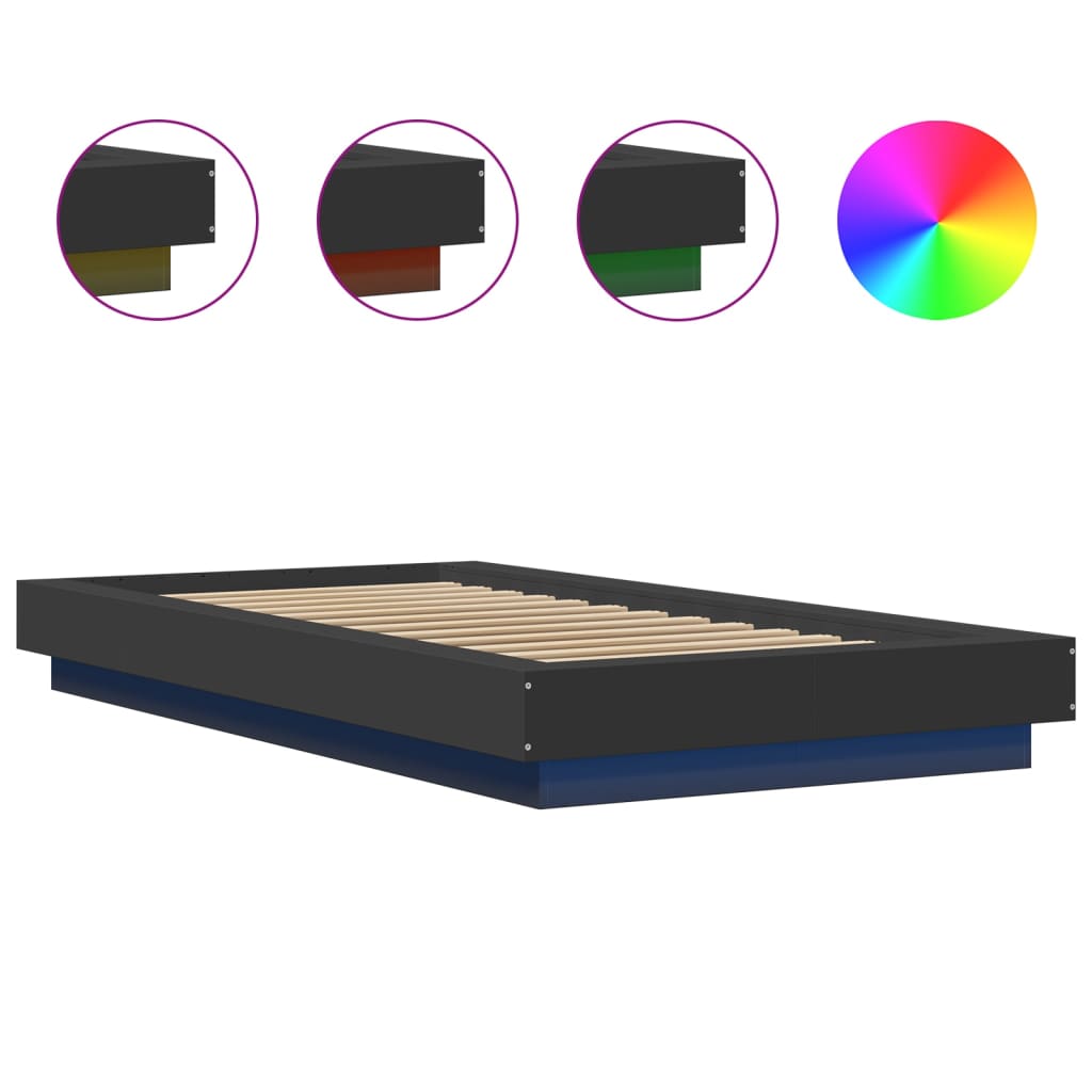 Okvir za krevet s LED svjetlima crni 90 x 190 cm drveni