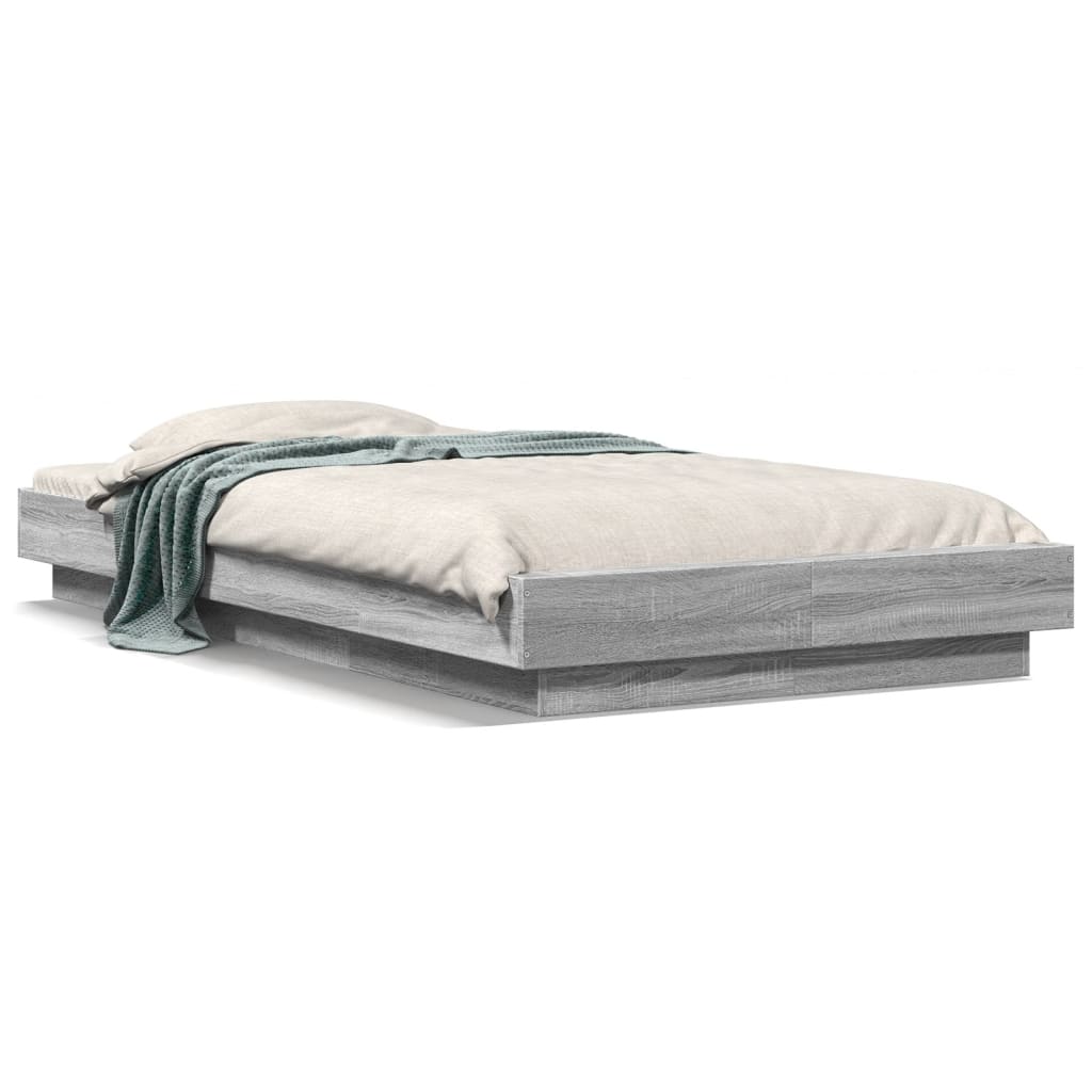 Okvir za krevet s LED svjetlima siva Sonoma 90 x 190 cm drveni