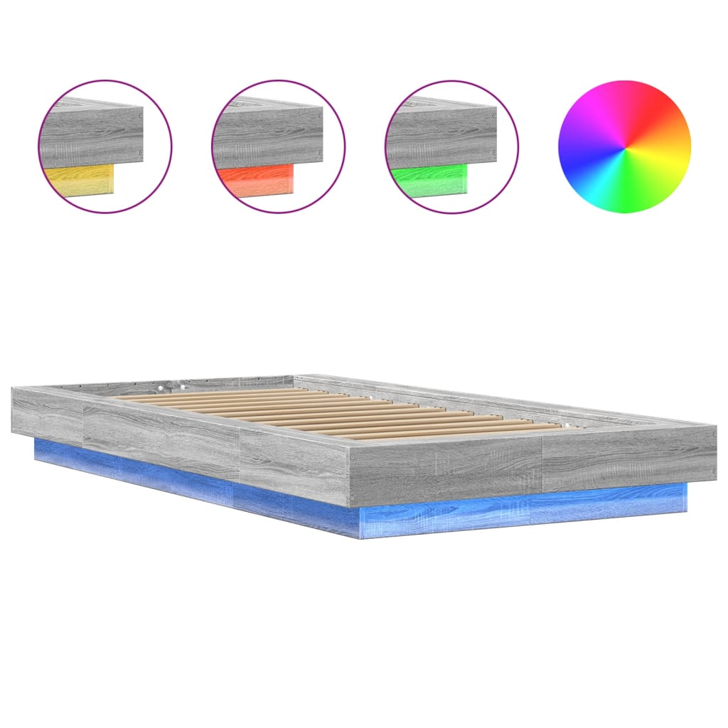 Okvir za krevet s LED svjetlima siva Sonoma 90 x 190 cm drveni