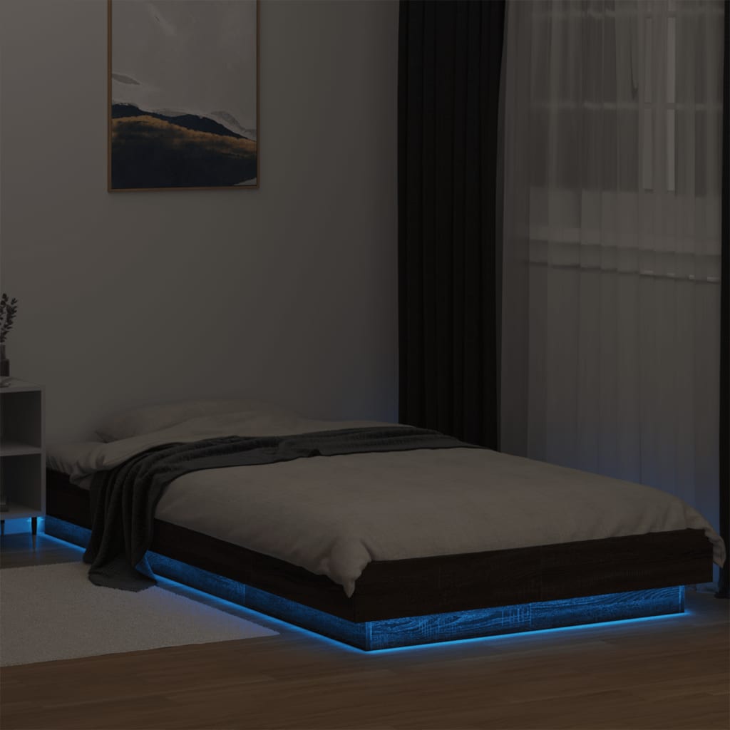 Okvir za krevet s LED svjetlima smeđi hrast 90 x 190 cm drveni