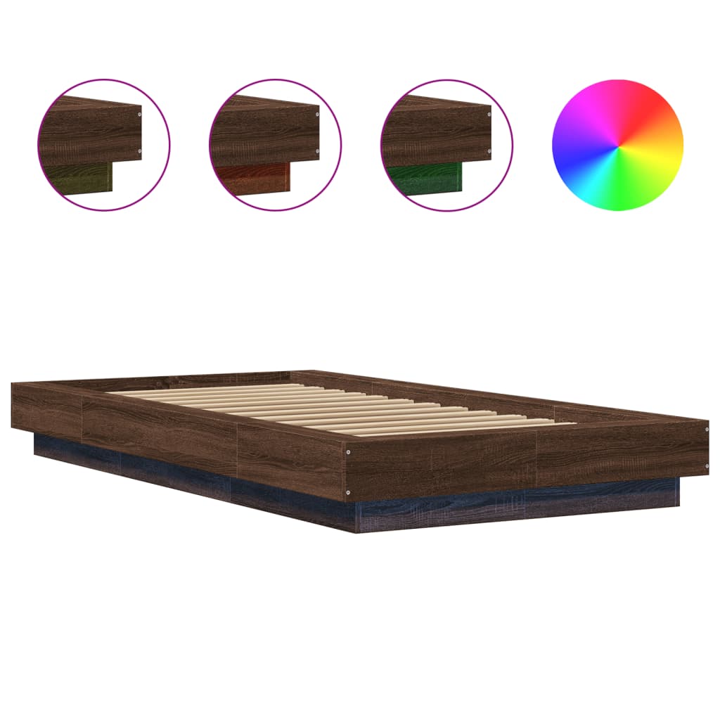 Okvir za krevet s LED svjetlima smeđi hrast 90 x 190 cm drveni