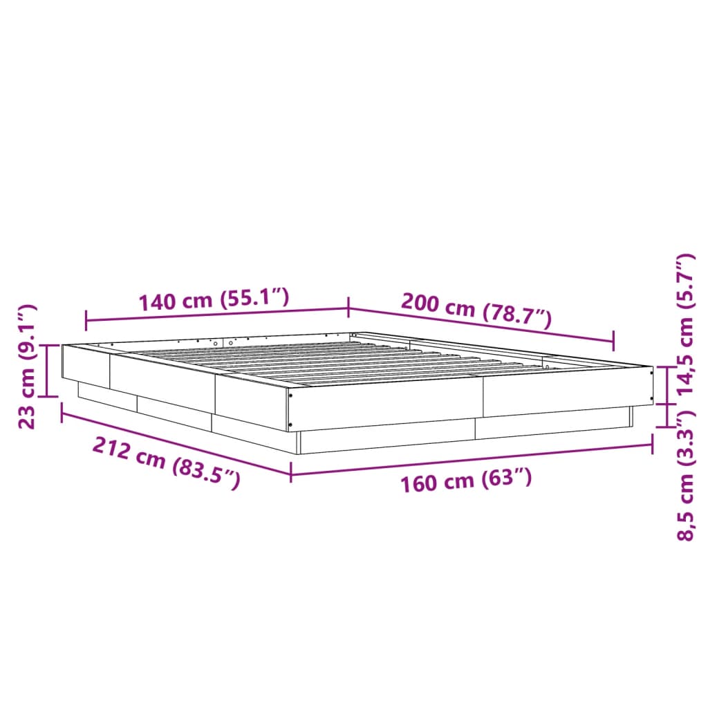 Okvir za krevet boja hrasta 140 x 200 cm konstruirano drvo