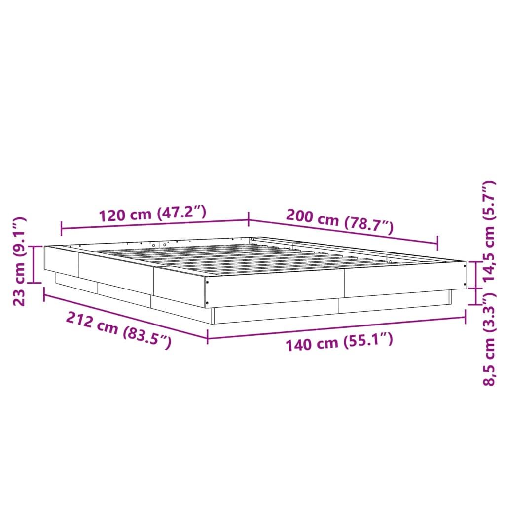 Okvir kreveta crni 120 x 200 cm od konstruiranog drva