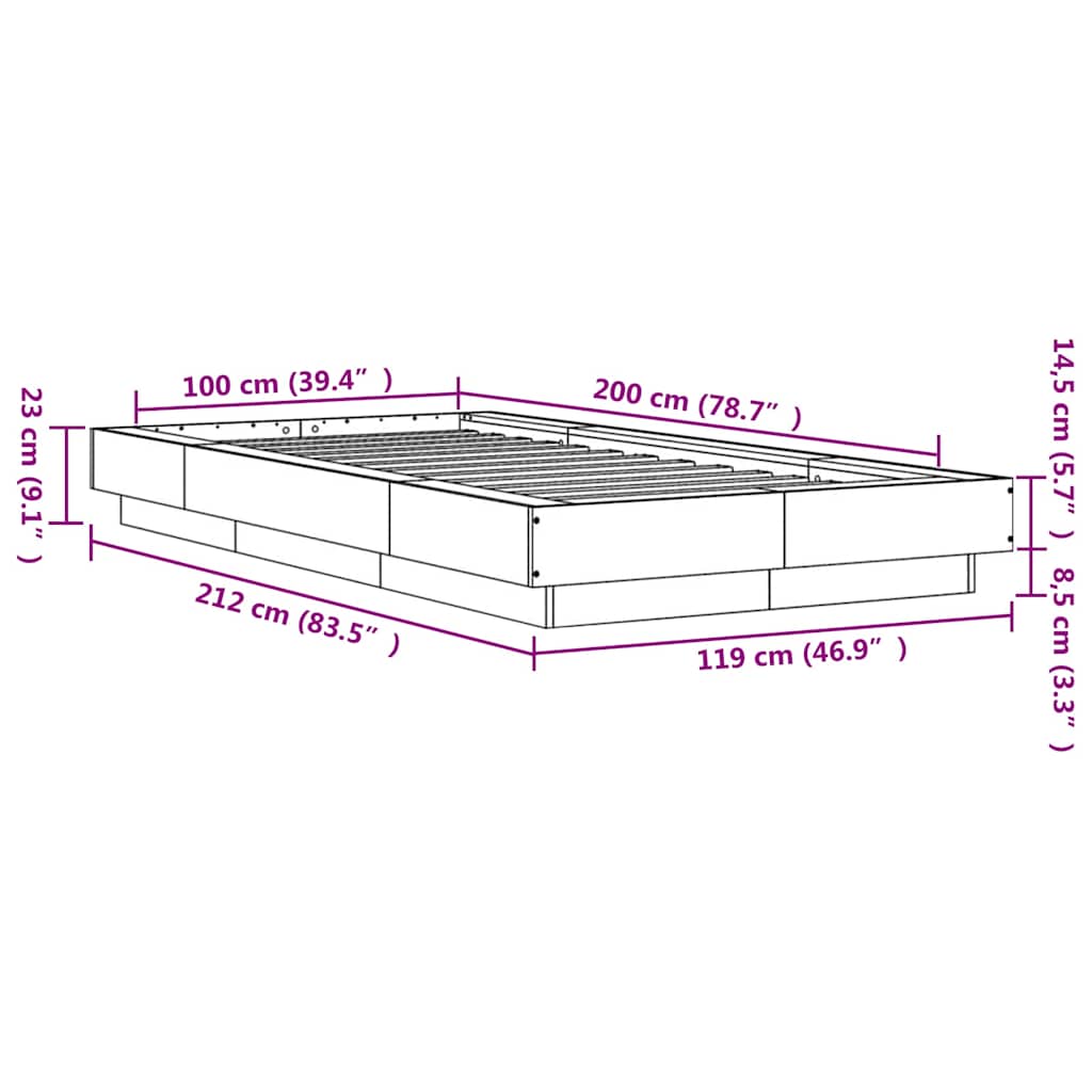 Okvir za krevet crni 100x200 cm konstruirano drvo